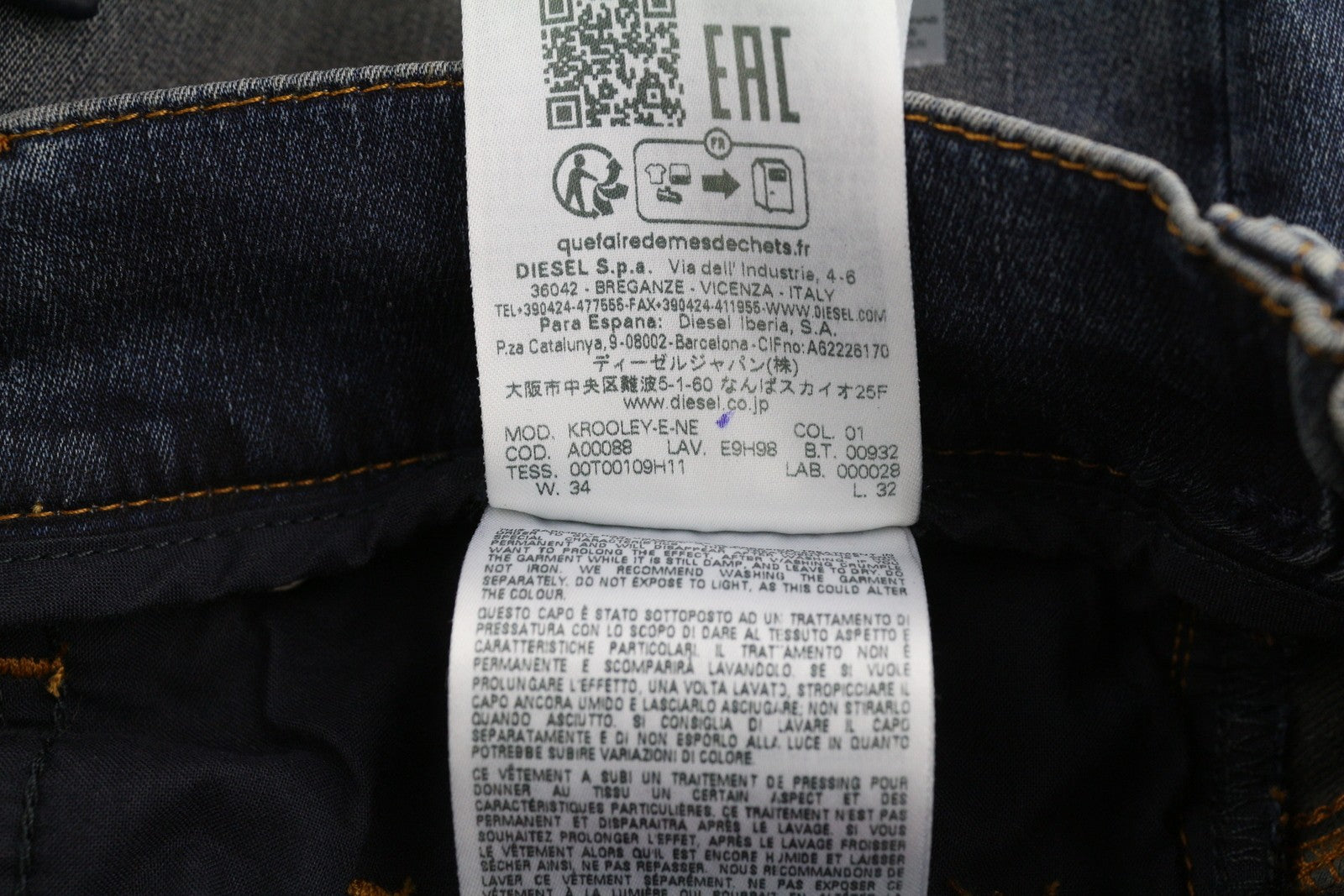 DIESEL Krooley-E-Ne E9H98 Men's Jeans W34/L32 Jogg Distress Washed Blue RRP295