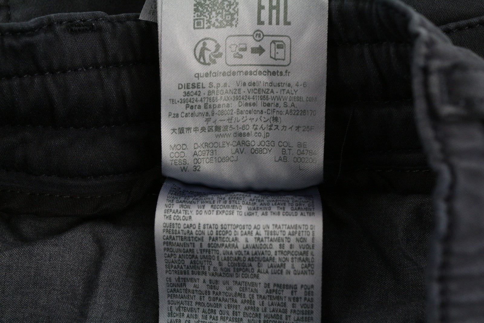 DIESEL D-Krooley-Cargo Jogg 068DY Men Jeans W32 Stretch Drawstring Blue RRP350