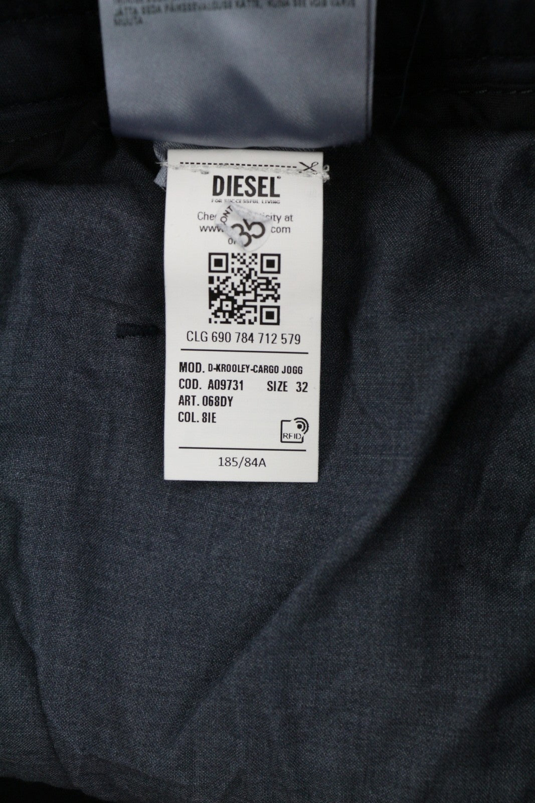 DIESEL D-Krooley-Cargo Jogg 068DY Men Jeans W32 Stretch Drawstring Blue RRP350