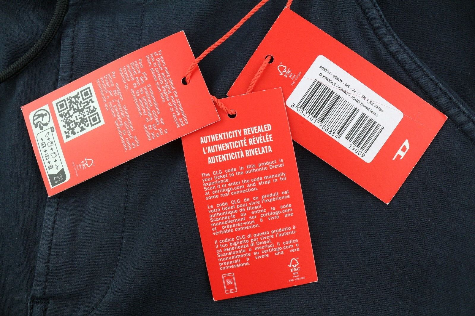 DIESEL D-Krooley-Cargo Jogg 068DY Men Jeans W32 Stretch Drawstring Blue RRP350