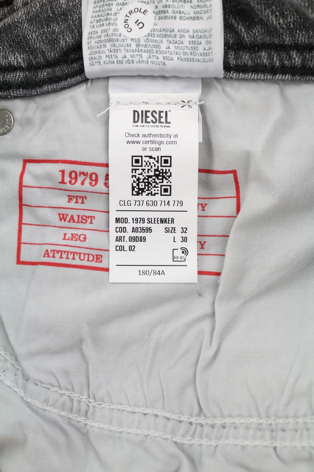 DIESEL 1979 Sleenker 09D89 Men's Jeans W32/L30 Skinny Slim Stretch Grey RRP195