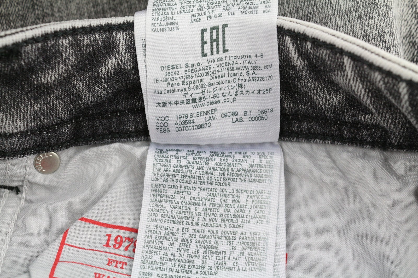 DIESEL 1979 Sleenker 09D89 Men's Jeans W32/L32 Skinny Low Stretch Grey RRP195