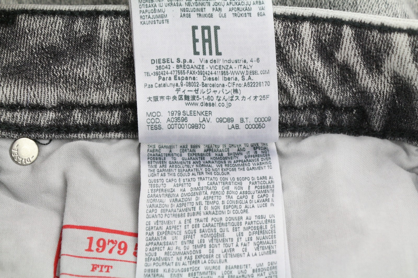 DIESEL 1979 Sleenker 09D89 Men's Jeans W32/L34 Skinny Stretch Grey Low RRP195