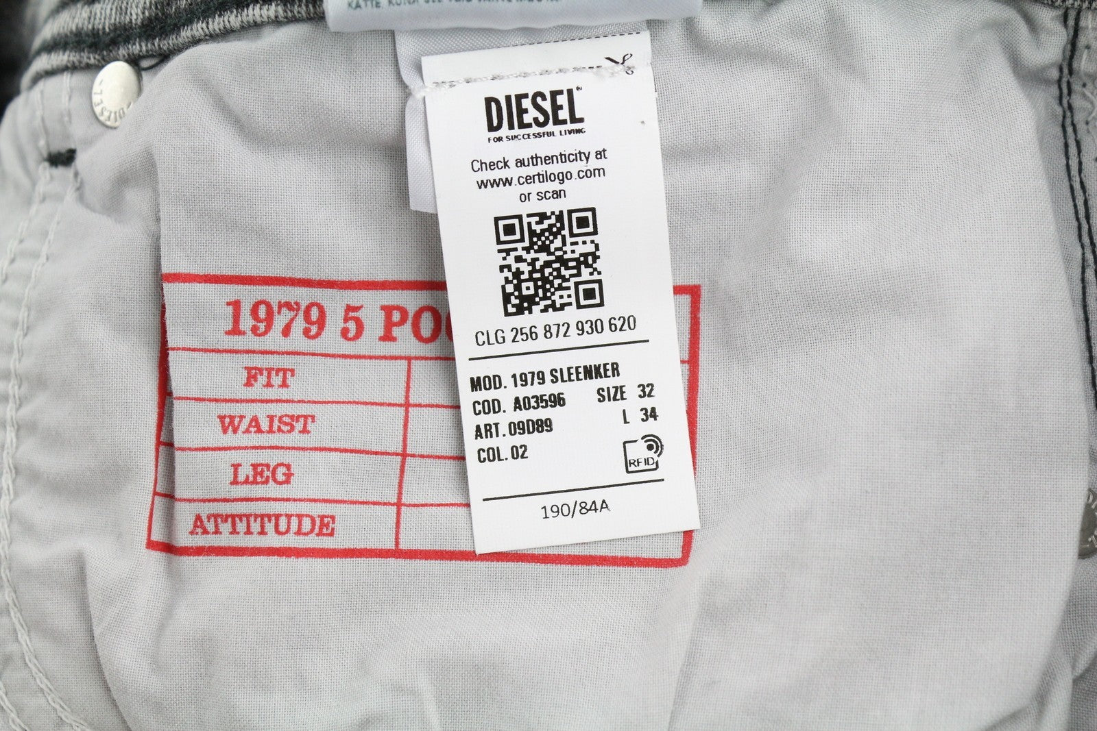 DIESEL 1979 Sleenker 09D89 Men's Jeans W32/L34 Skinny Stretch Grey Low RRP195