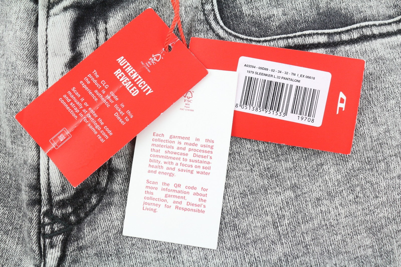 DIESEL 1979 Sleenker 09D89 Men's Jeans W34/L32 Stretch Skinny Fit Grey RRP195