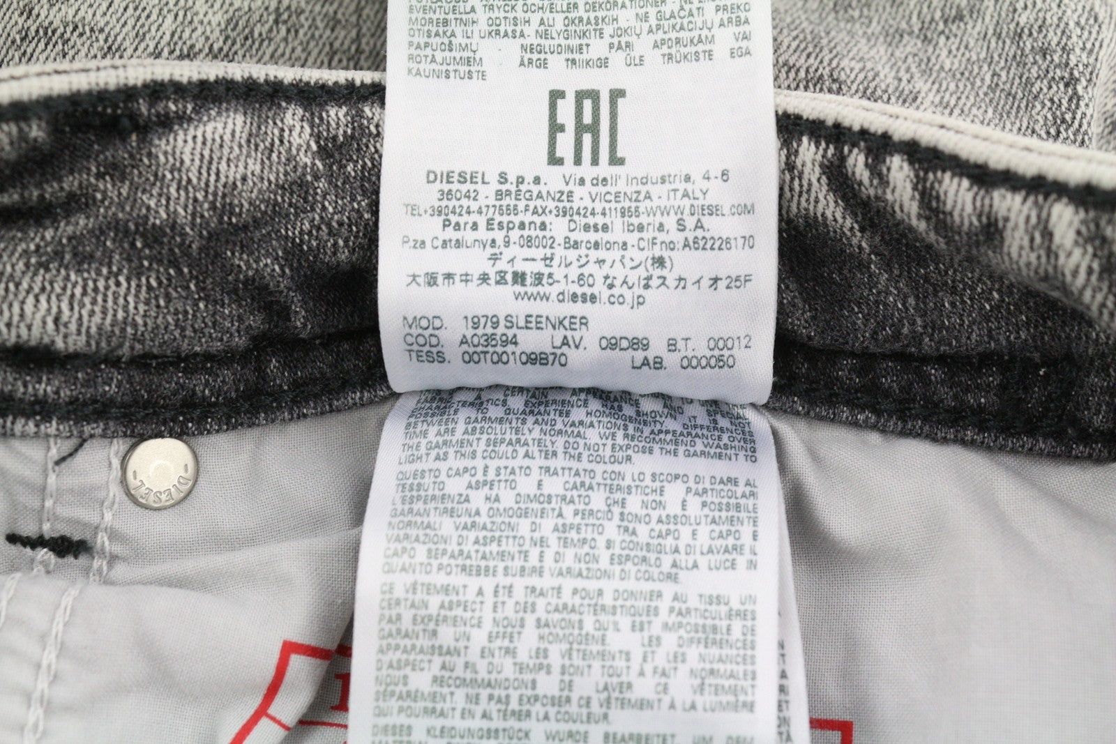 DIESEL 1979 Sleenker 09D89 Men's Jeans W34/L32 Stretch Skinny Fit Grey RRP195