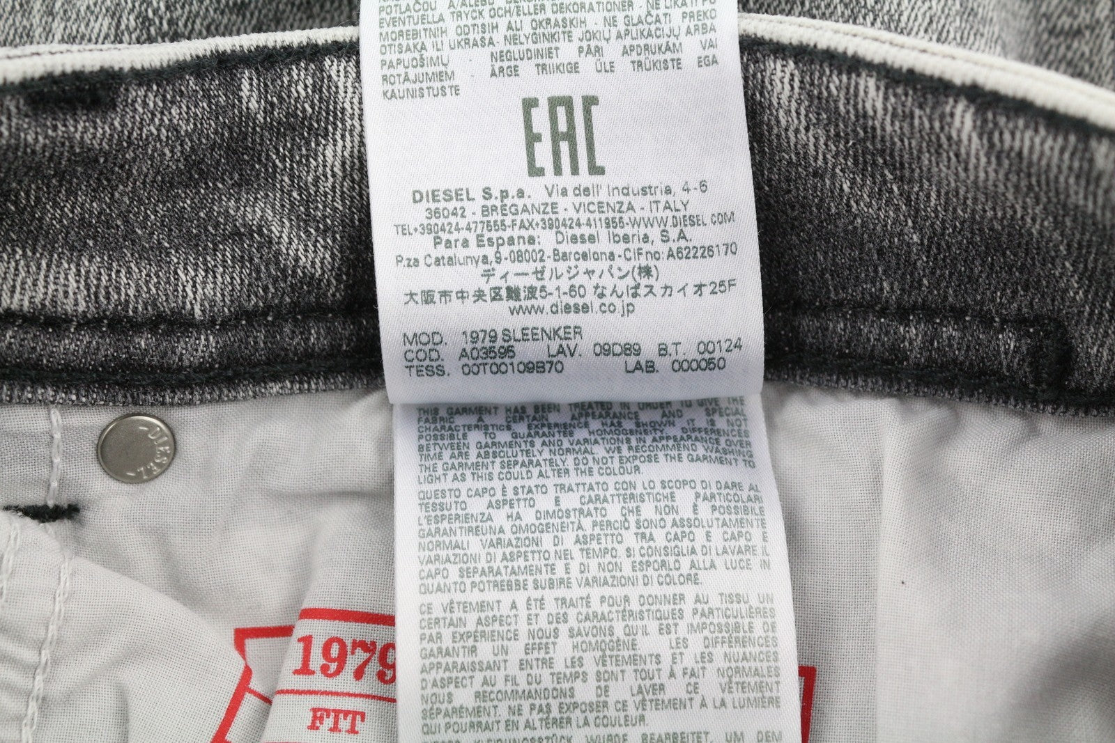 DIESEL 1979 Sleenker 09D89 Men's Jeans W32/L30 Skinny Leg Low Waist Grey RRP195