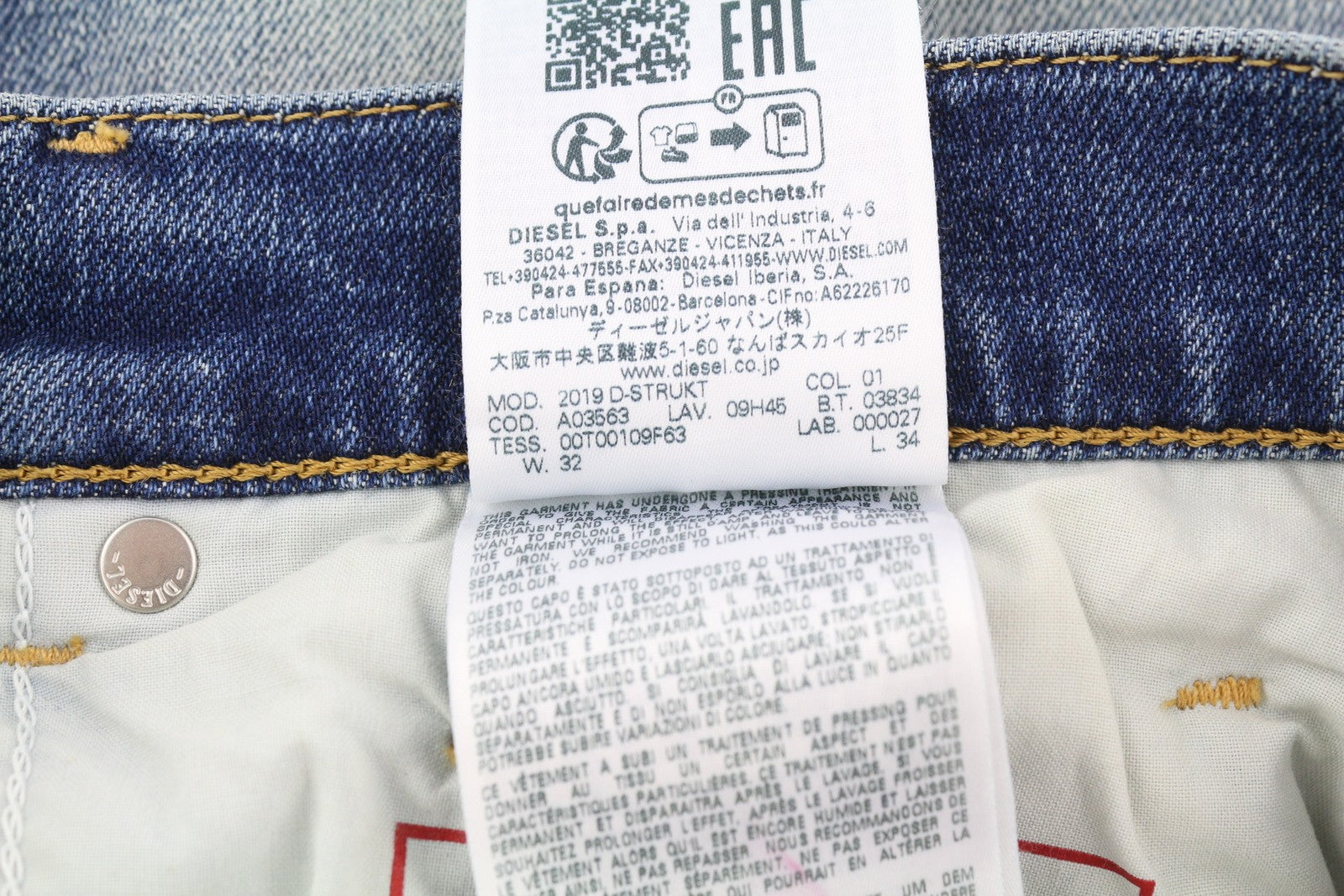 DIESEL 2019 D-Strukt 09H45 Men's Jeans W32/L34 Stretch Blue Distressed RRP250