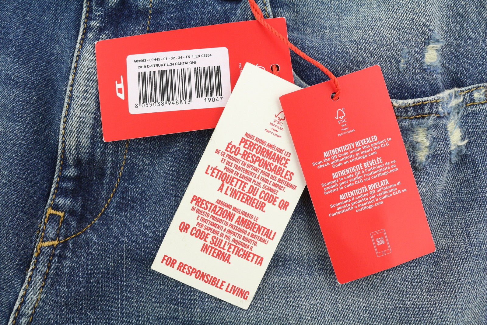 DIESEL 2019 D-Strukt 09H45 Men's Jeans W32/L34 Stretch Blue Distressed RRP250