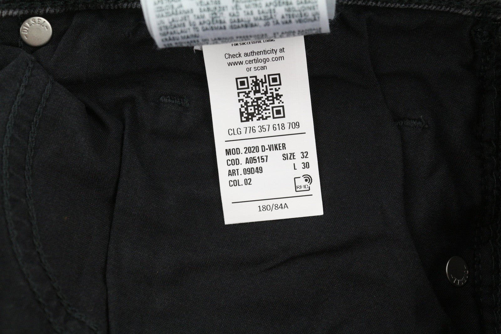 DIESEL 2020 D-Viker 09D49 Men's Jeans W32/L30 Regular Straight Mid Waist Denim