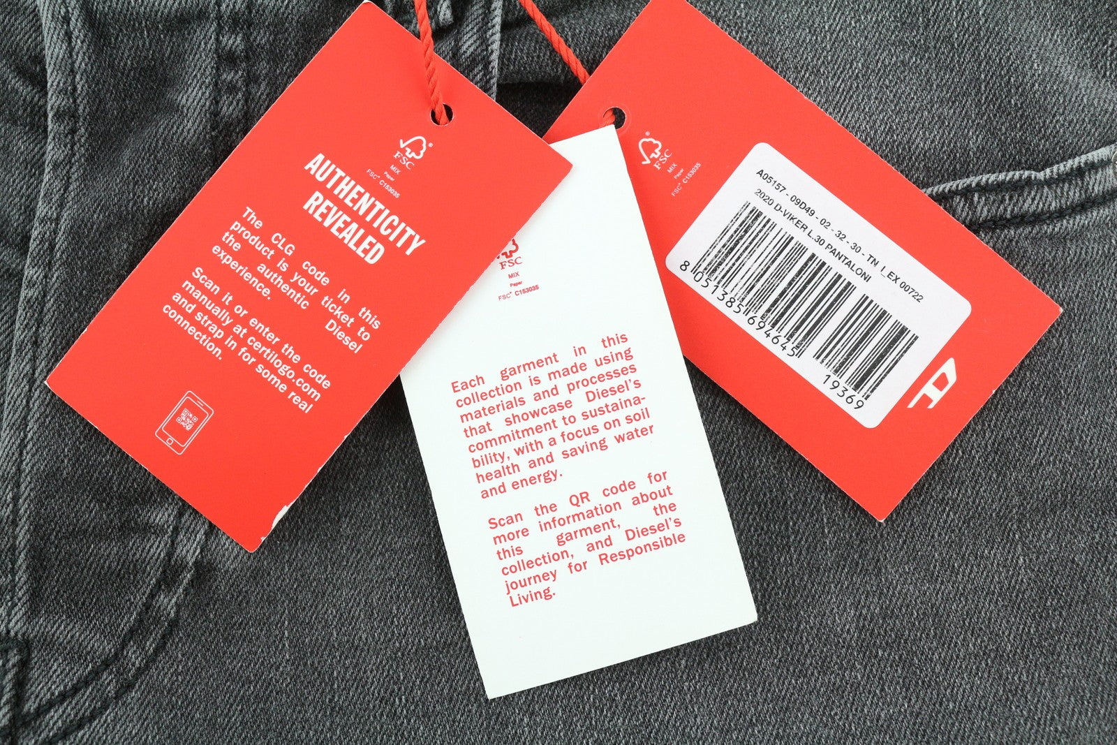 DIESEL 2020 D-Viker 09D49 Men's Jeans W32/L30 Regular Straight Mid Waist Denim