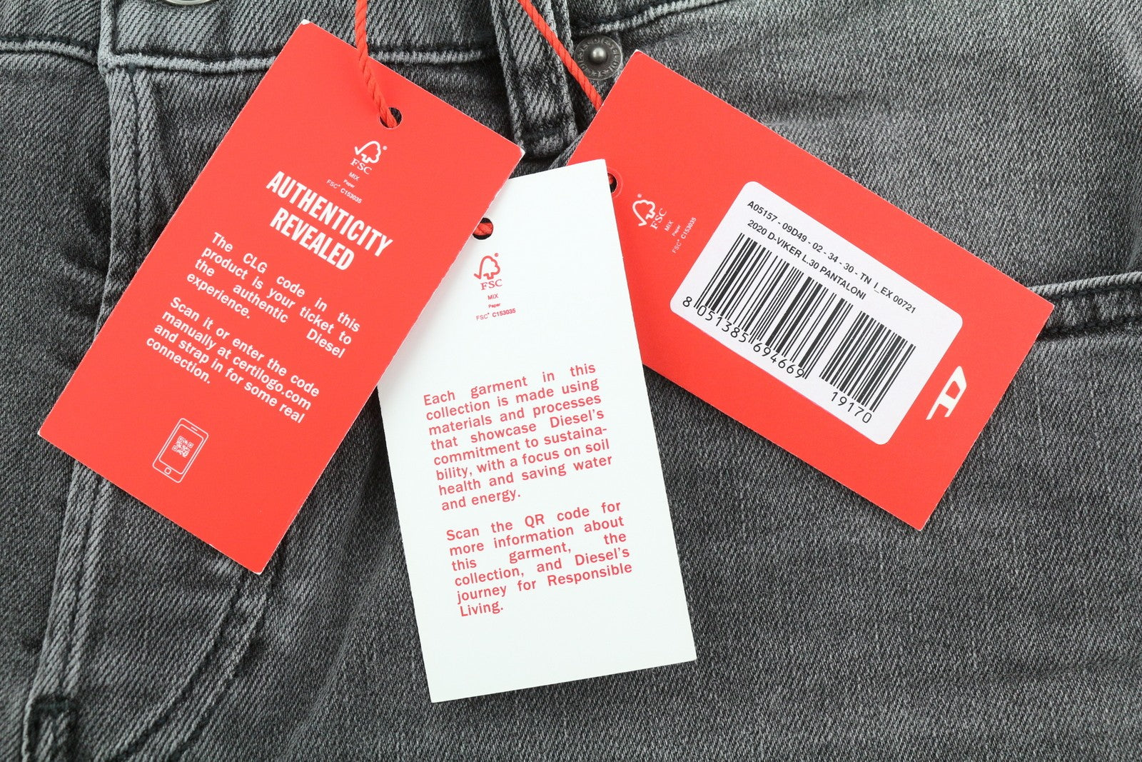 DIESEL 2020 D-Viker 09D49 Men's Jeans W34/L30 Straight Regular Mid Waist Denim