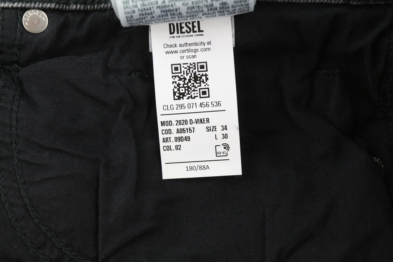 DIESEL 2020 D-Viker 09D49 Men's Jeans W34/L30 Straight Regular Mid Waist Denim