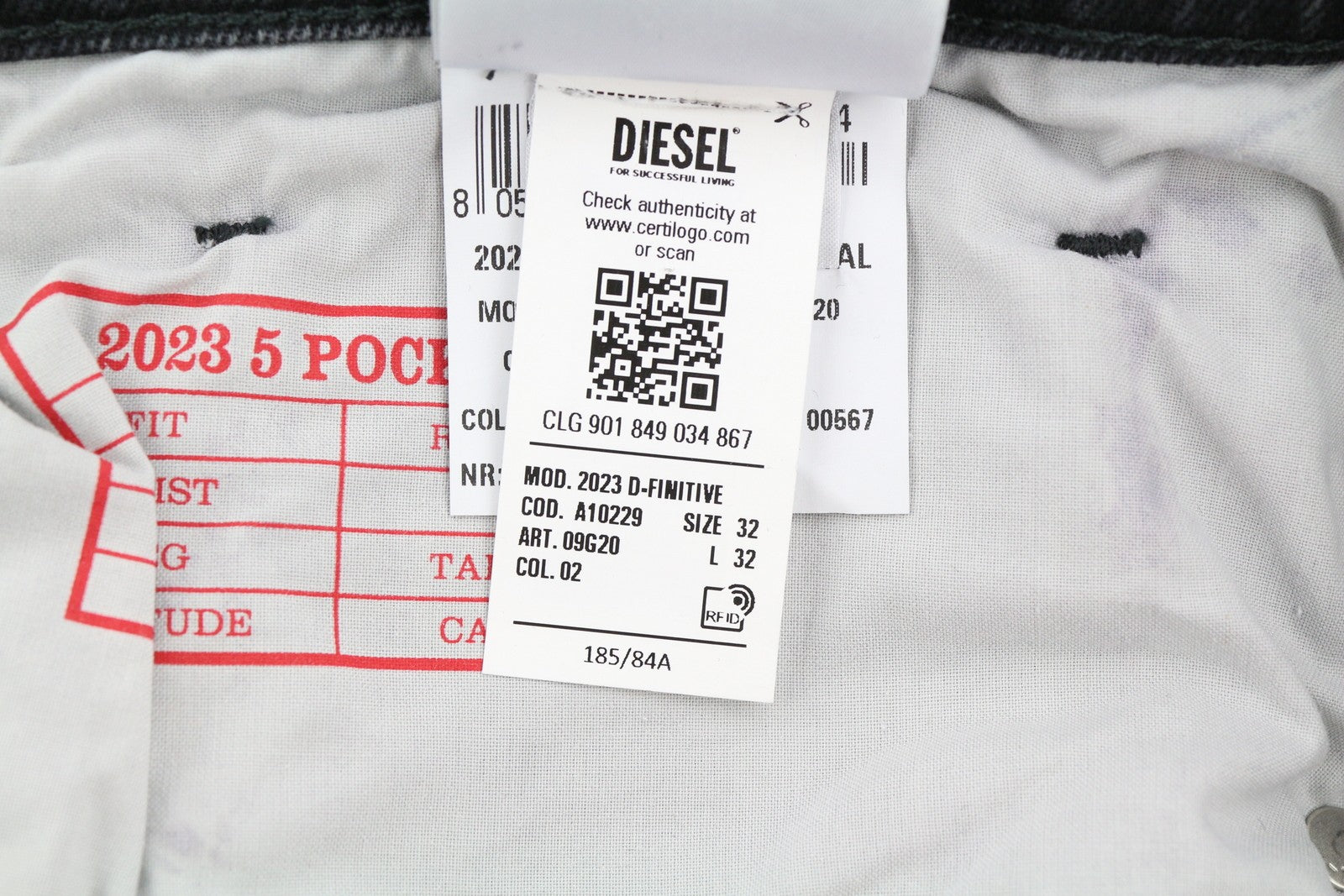 DIESEL 2003 D-Finitive 09G20 Men Jeans W32/L32 Tapered Mid Waist Washed RRP225