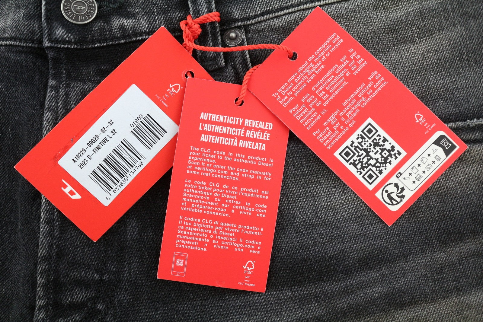 DIESEL 2003 D-Finitive 09G20 Men Jeans W32/L32 Tapered Mid Waist Washed RRP225