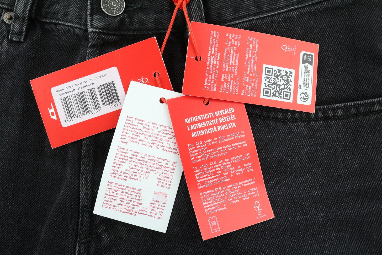 DIESEL 2020 D-Viker 09B88 Men's Jeans W32/L32 Washed Black Straight RRP175