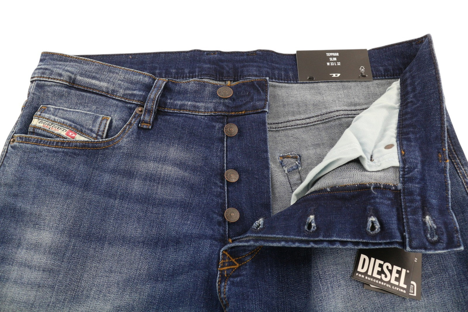 DIESEL Tepphar-X RB062 Men's Jeans W33/L32 Slim Fit Buttoned Washed Blue RRP175