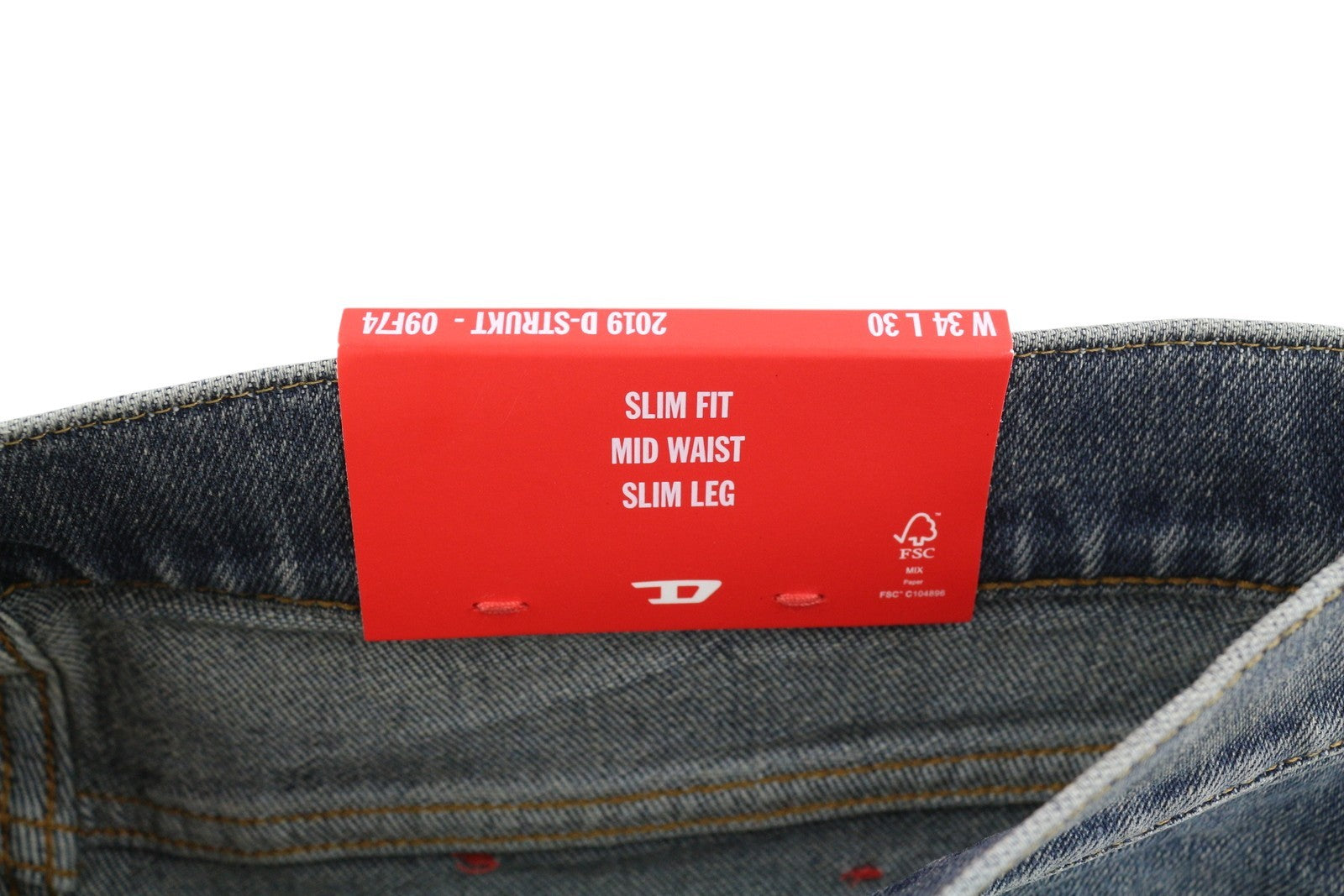 DIESEL 2019 D-Strukt 09F74 Men's Jeans W34/L30 Slim Fit Blue Washed Zip RRP175