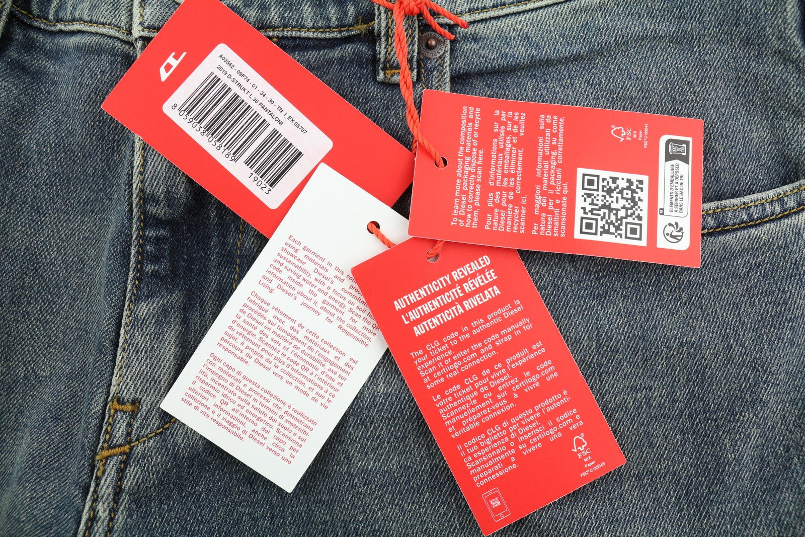 DIESEL 2019 D-Strukt 09F74 Men's Jeans W34/L30 Slim Fit Blue Washed Zip RRP175