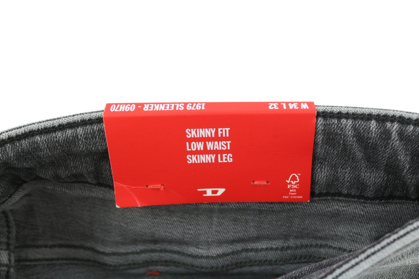 DIESEL 1979 Sleenker 09H70 Men Jeans W34/L32 Skinny Distressed Grey Low RRP250