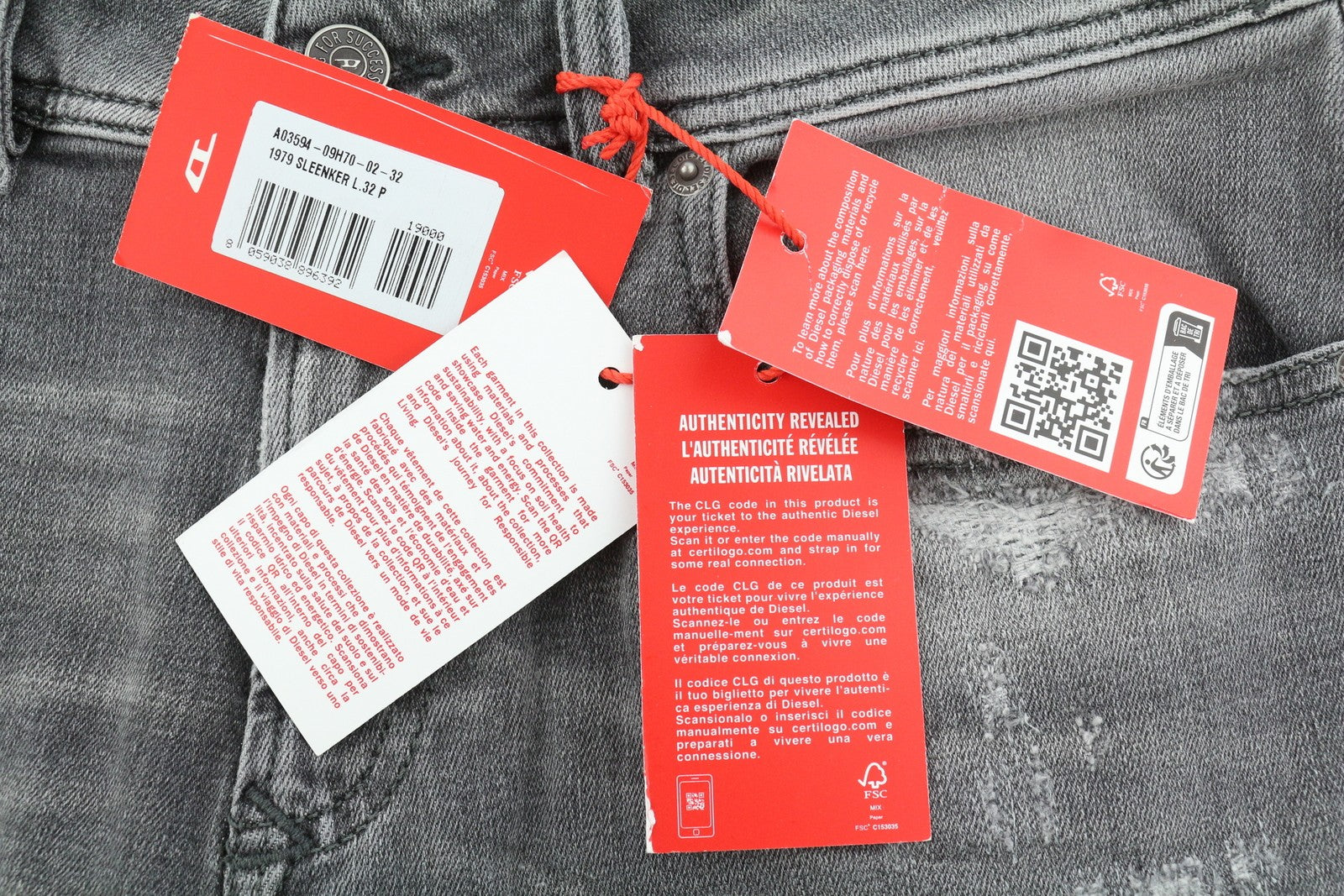 DIESEL 1979 Sleenker 09H70 Men Jeans W32/L32 Skinny Grey Distress Low RRP250