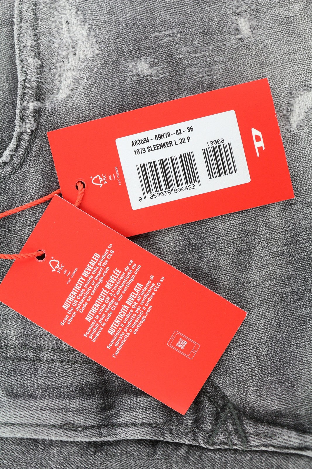 DIESEL 1979 Sleenker 09H70 Men's Jeans W36/L32 Distressed Grey Skinny RRP250