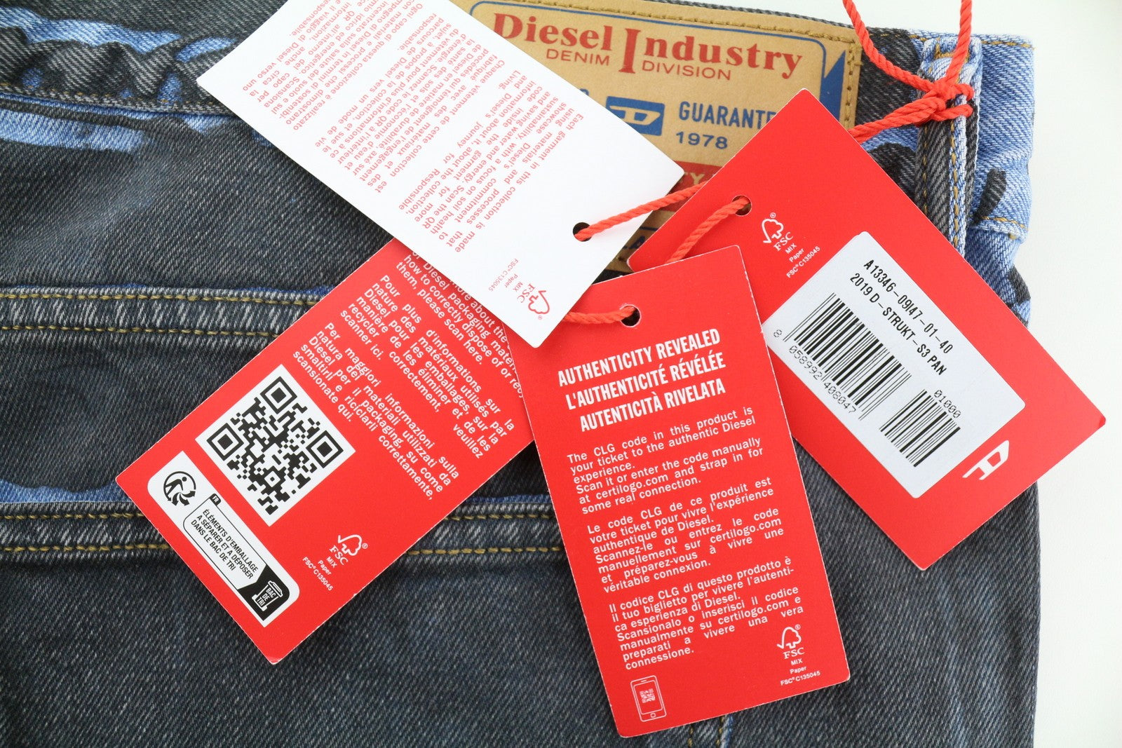 DIESEL 2019 D-Strukt-S3 09I47 Men's Jeans W40 Slim Dark Denim Mid Waist RRP350