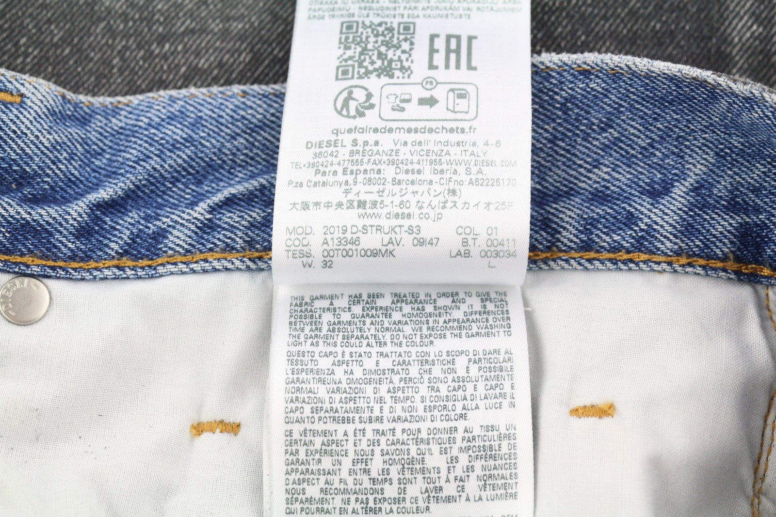 DIESEL 2019 D-Strukt-S3 09I47 Men's Jeans W32 Dark Denim Slim Mid Waist RRP350