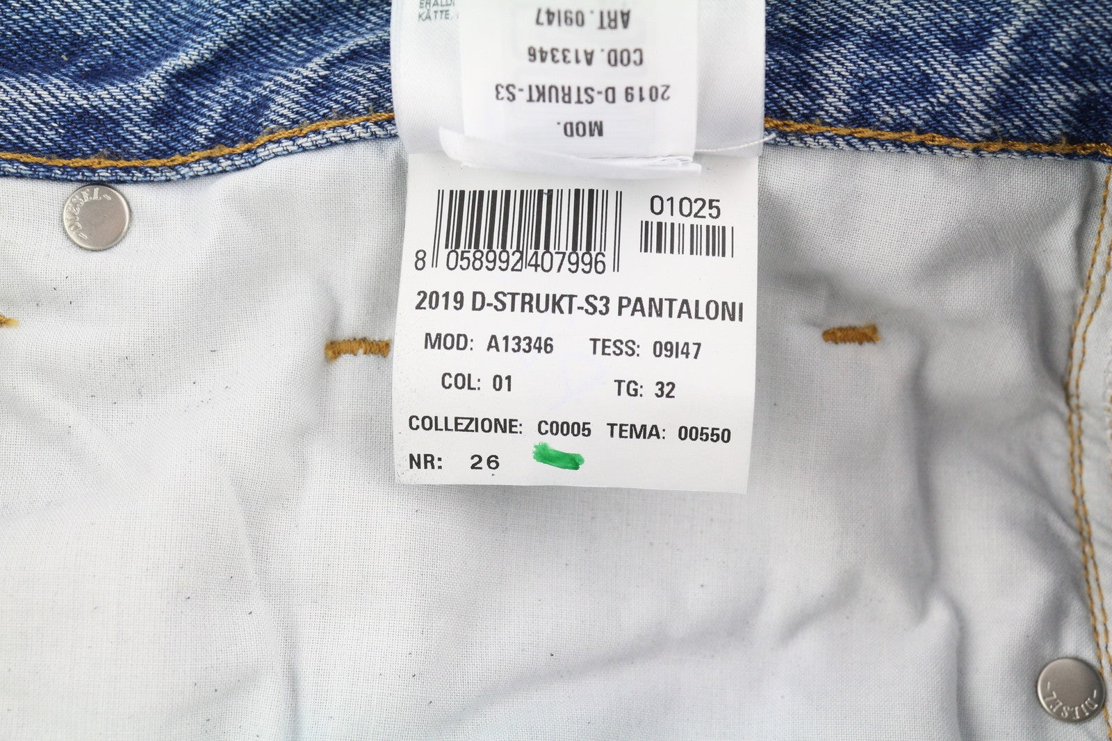 DIESEL 2019 D-Strukt-S3 09I47 Men's Jeans W32 Dark Denim Slim Mid Waist RRP350