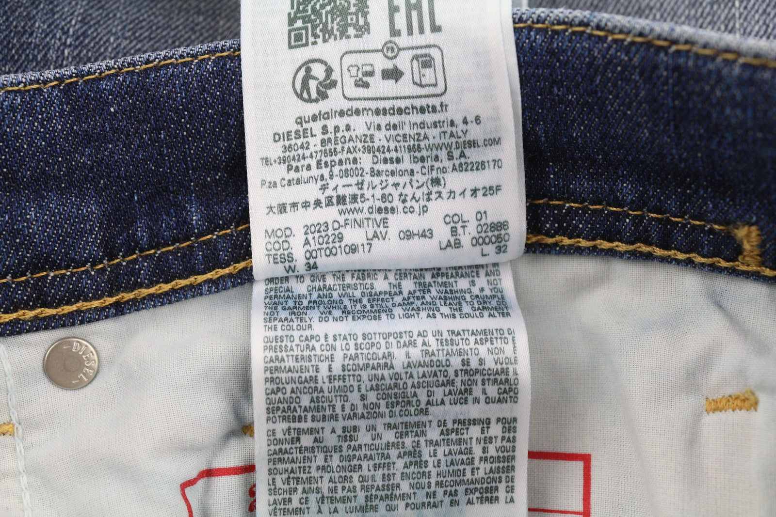 DIESEL 2023 D-Finitive 09H43 Men's Jeans W34/L32 Tapered Regular Blue RRP225