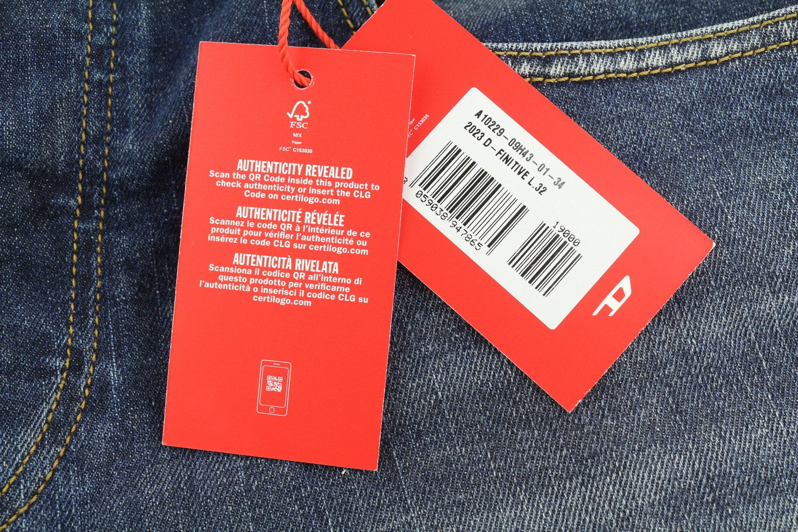 DIESEL 2023 D-Finitive 09H43 Men's Jeans W34/L32 Tapered Regular Blue RRP225