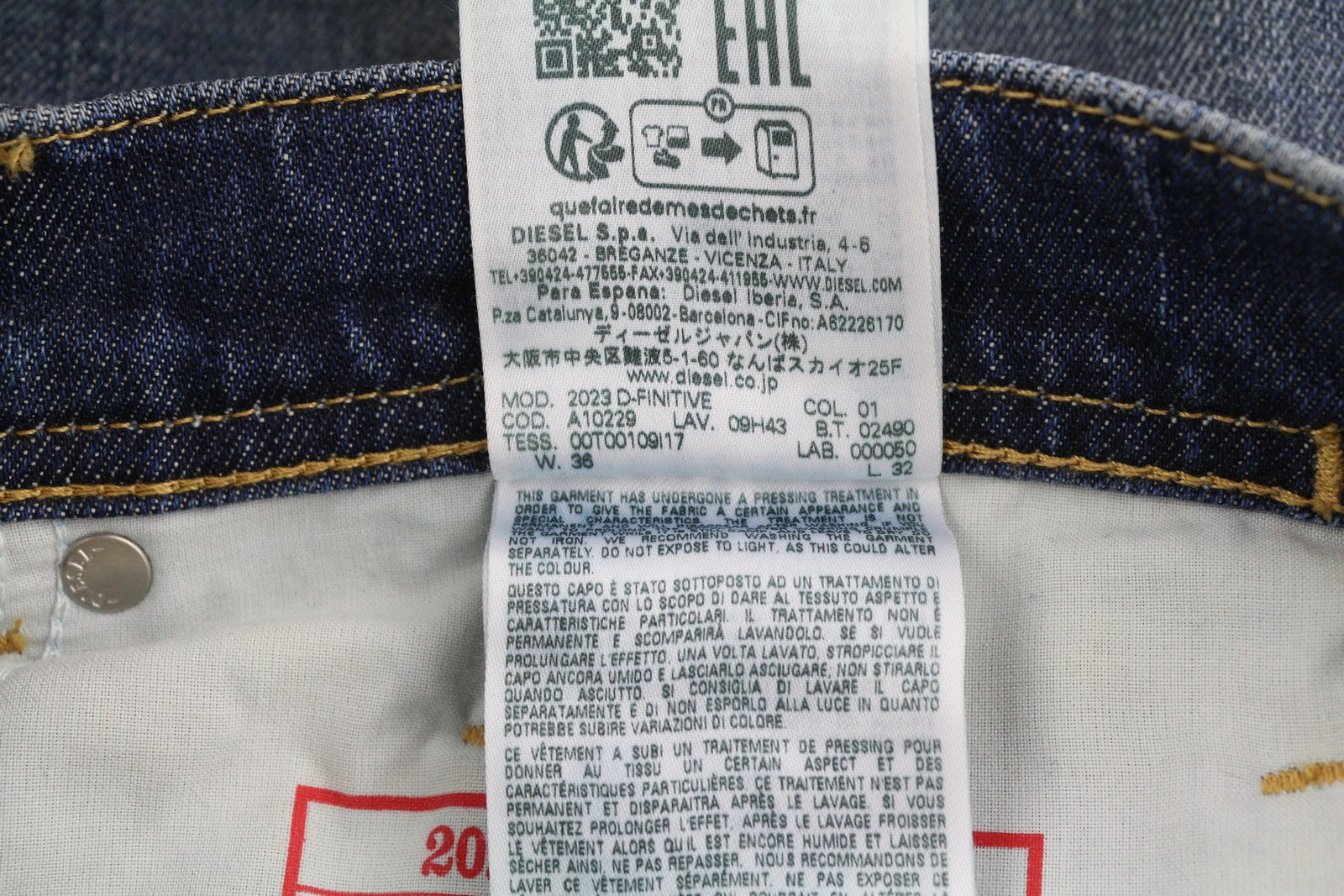 DIESEL 2023 D-Finitive 09H43 Men's Jeans W36/L32 Blue Tapered Regular RRP225