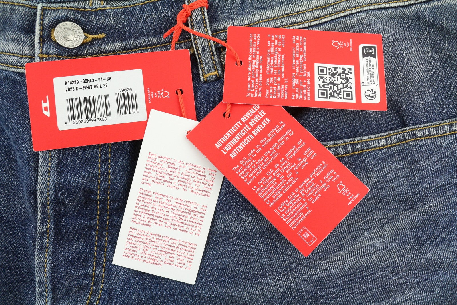 DIESEL 2023 D-Finitive 09H43 Men's Jeans W38/L32 Blue Regular Tapered RRP225