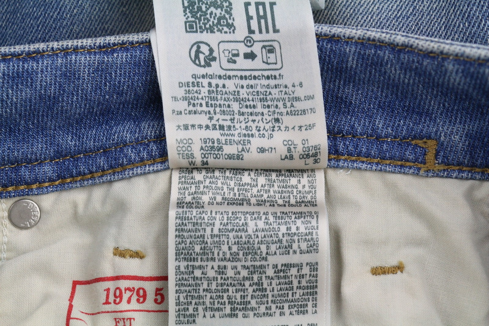 DIESEL 1979 Sleenker 09H71 Men's Jeans W34/L30 Skinny Fit Low Waist Blue RRP225