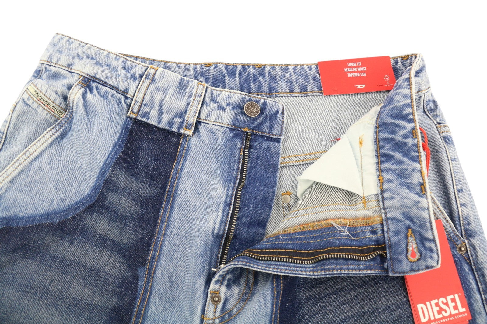 DIESEL P-5-D 0GHAW Men's Jeans W32 Loose Tapered Fit Blue Washed Zip RRP425