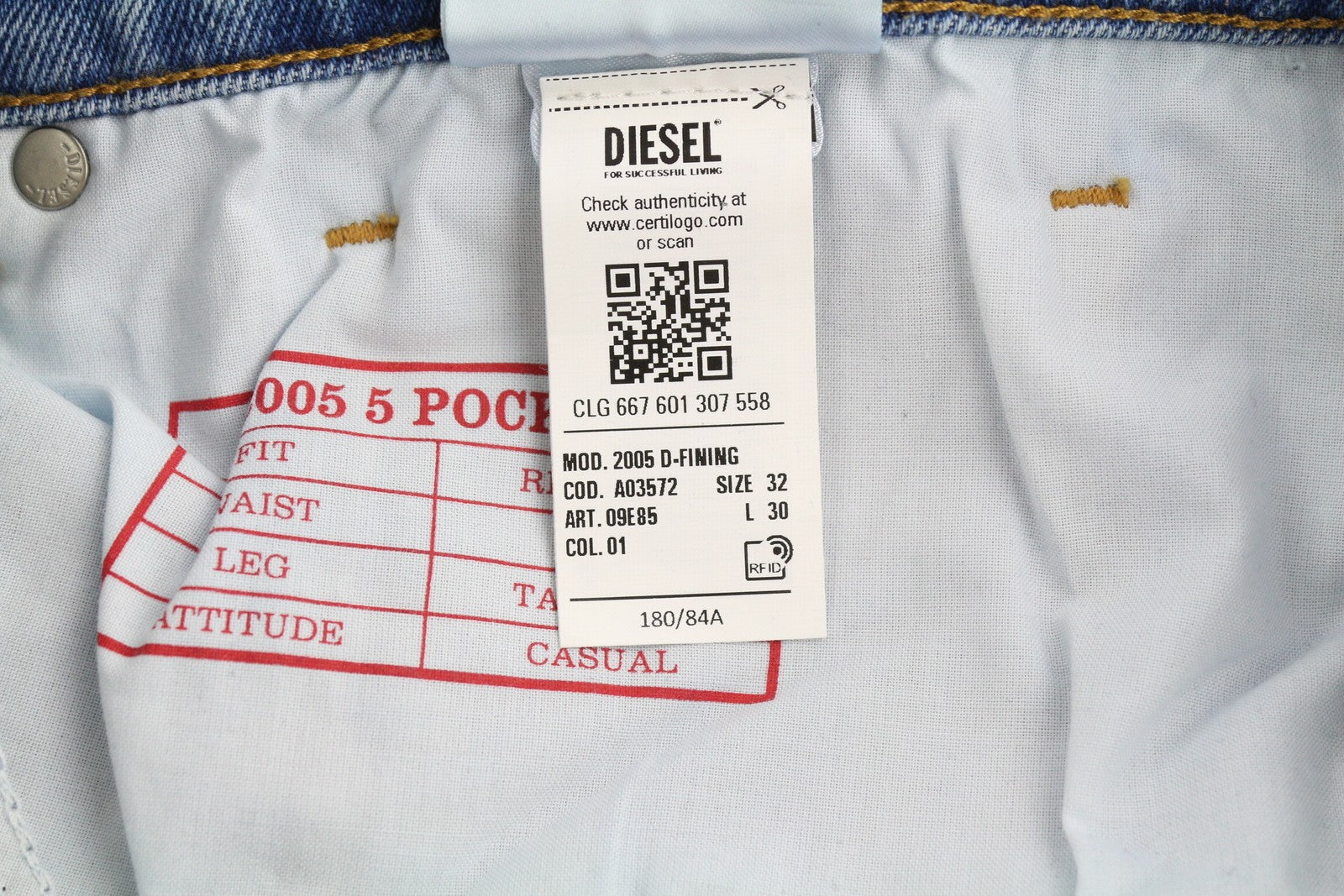 DIESEL 2005 D-Fining 09E85 Men Jeans W32/L30 Regular Tapered Blue Washed RRP295