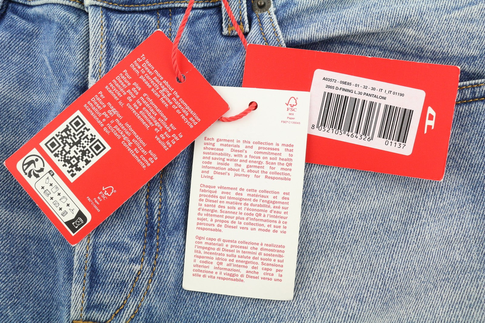 DIESEL 2005 D-Fining 09E85 Men Jeans W32/L30 Regular Tapered Blue Washed RRP295