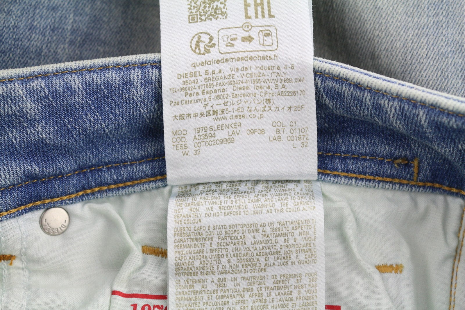 DIESEL 1979 Sleenker 09F08 Men's Jeans W32/L32 Skinny Low Paint Blue RRP295