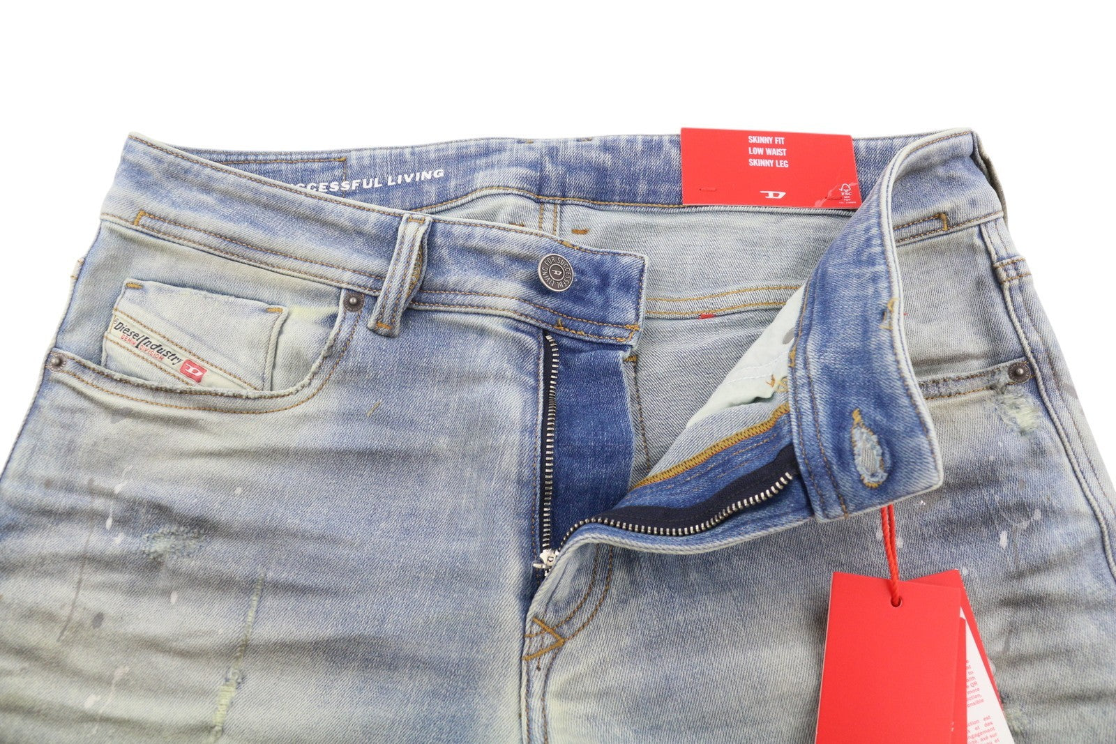 DIESEL 1979 Sleenker 09F08 Men's Jeans W32/L32 Skinny Low Paint Blue RRP295