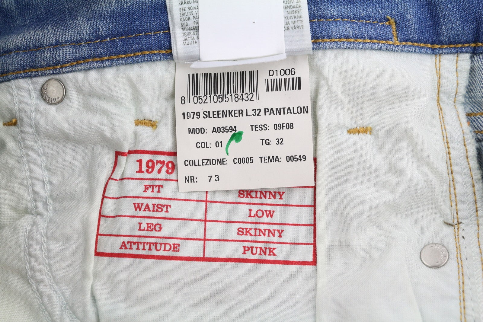 DIESEL 1979 Sleenker 09F08 Men's Jeans W32/L32 Skinny Low Paint Denim RRP295