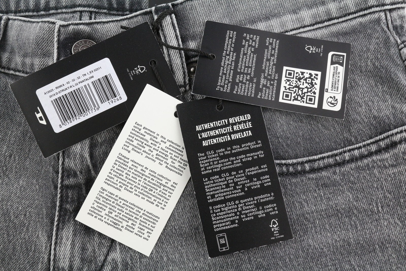 DIESEL 2019 D-Strukt R09KA Men's Jeans W32/L32 Grey Denim Washed Slim RRP225