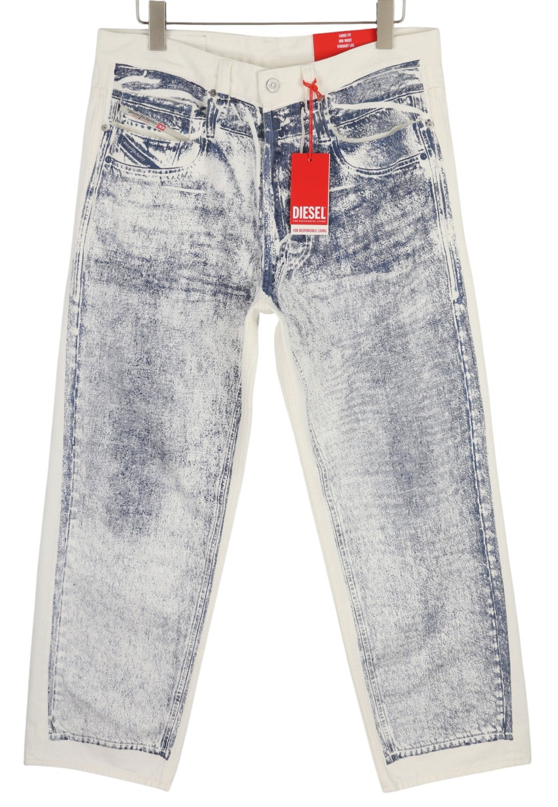 DIESEL 2001 D-Macro 09I73 Men Jeans W34 Loose Straight Button Faded Blue RRP375