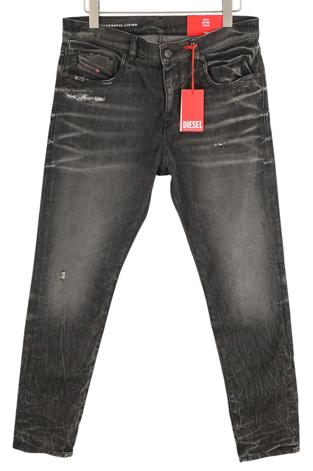 DIESEL 2019 D-Strukt 09H51 Men Jeans W32/L32 Slim Washed Black Distress RRP250