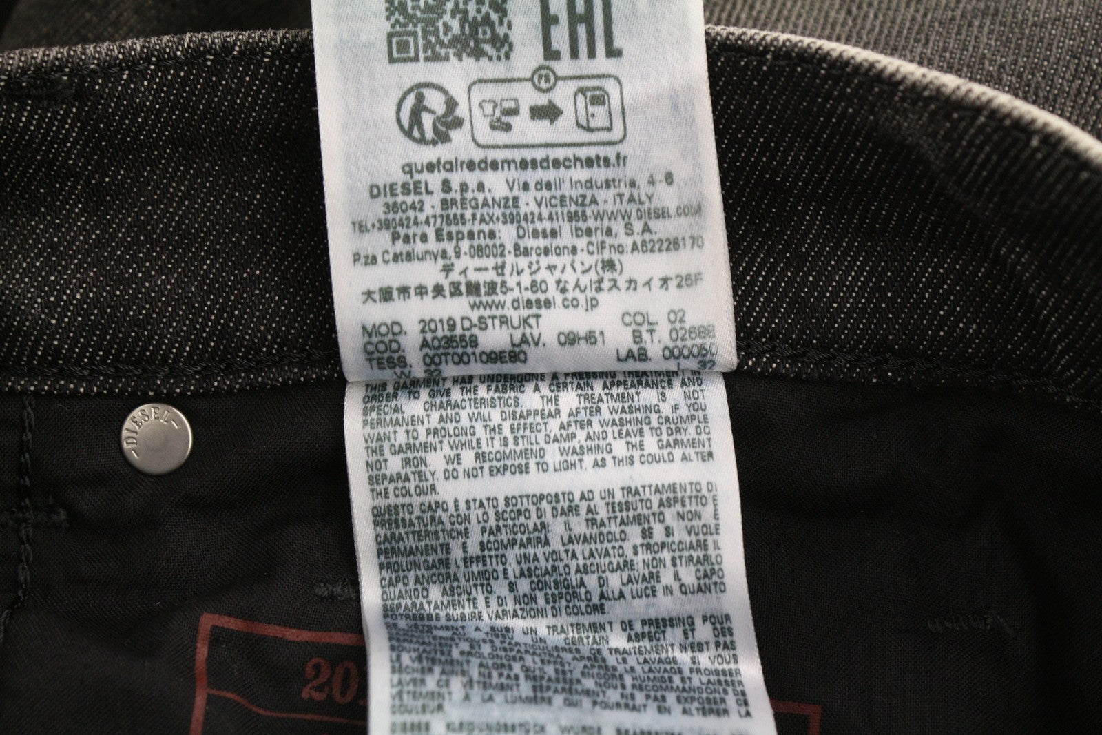 DIESEL 2019 D-Strukt 09H51 Men Jeans W32/L32 Slim Washed Black Distress RRP250