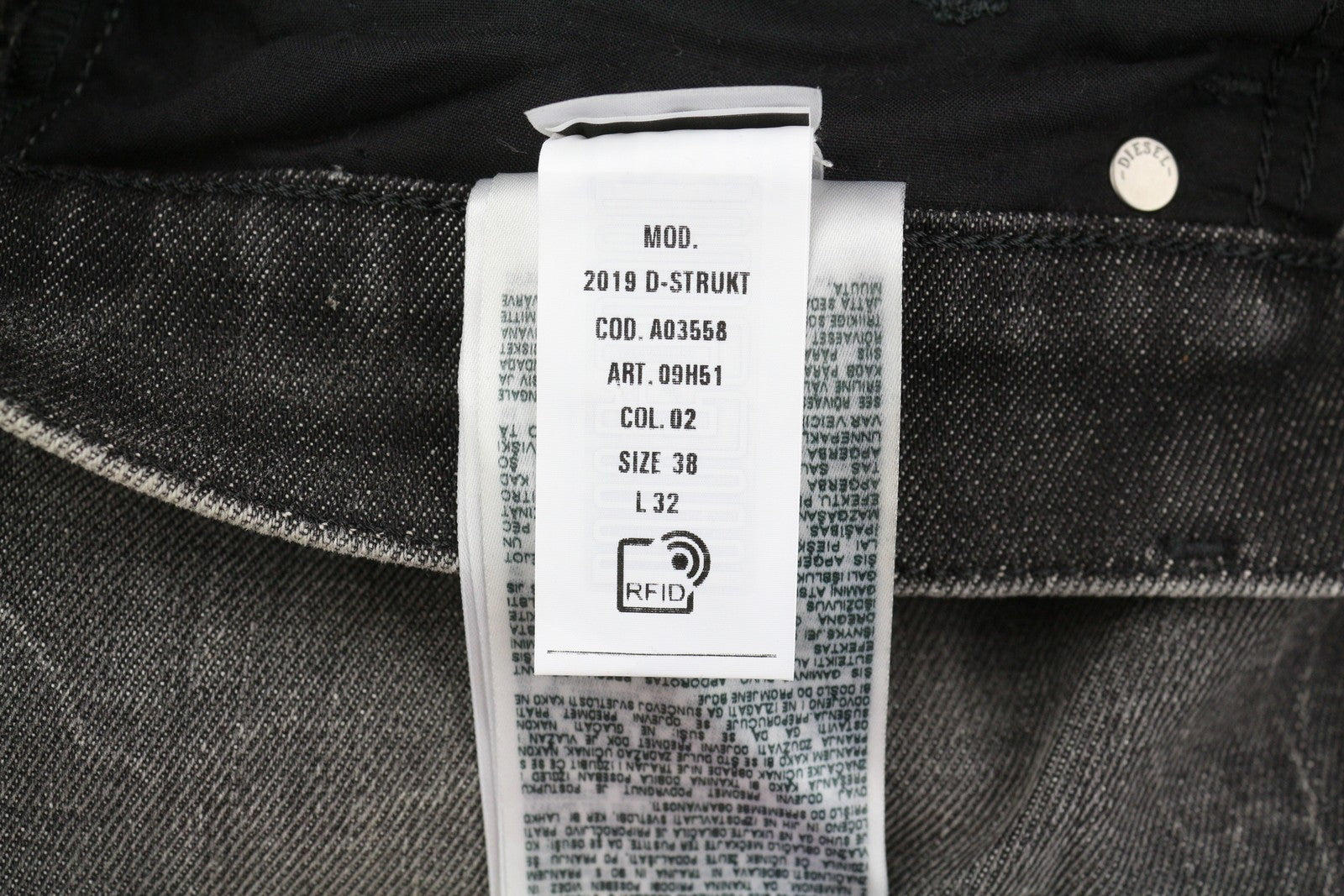 DIESEL 2019 D-Strukt 09H51 Men Jeans W38/L32 Slim Black Distress Washed RRP250