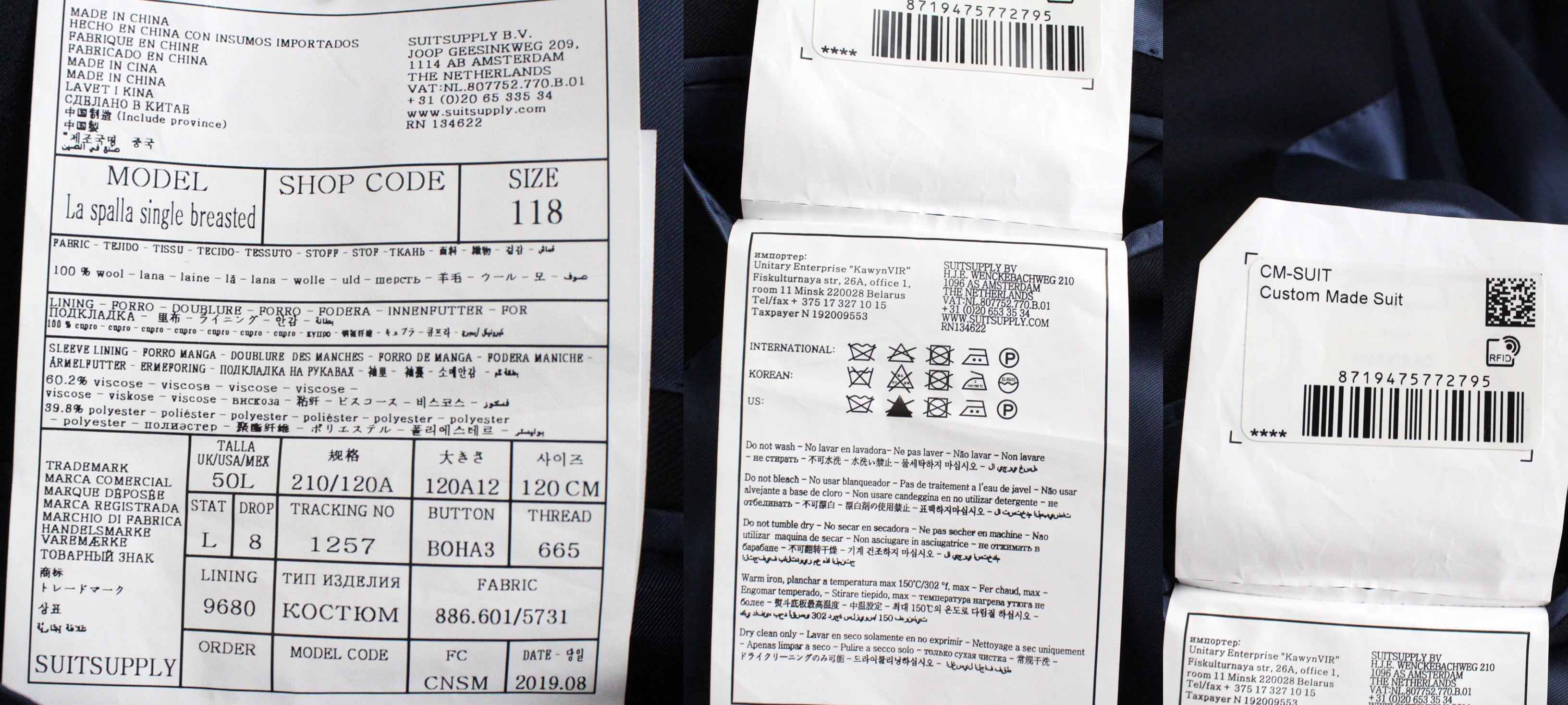 SUITSUPPLY La Spalla Men's UK50L Dark Blue Classic Lined Pure Wool 3 Piece Suit