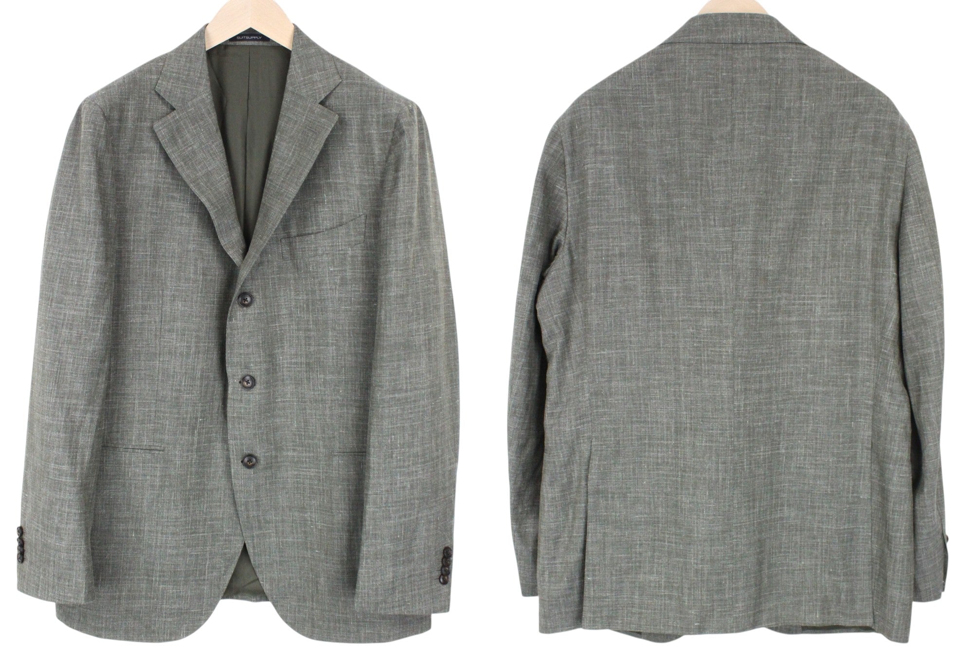 SUITSUPPLY La Spalla Men's UK46R Green Single-Breasted Wool Silk Linen 3 Piece