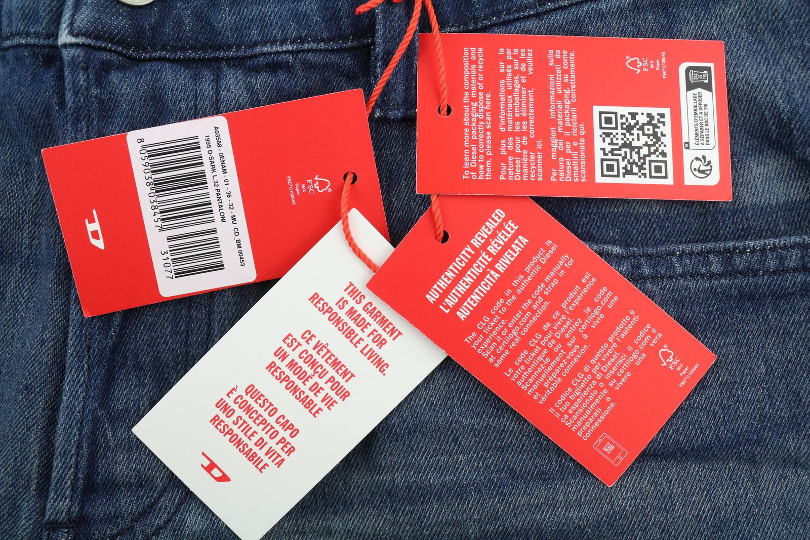 DIESEL 1995 D-Sark 0ENAM Men's Jeans W36/L32 Slim Fit Straight Leg Blue RRP175