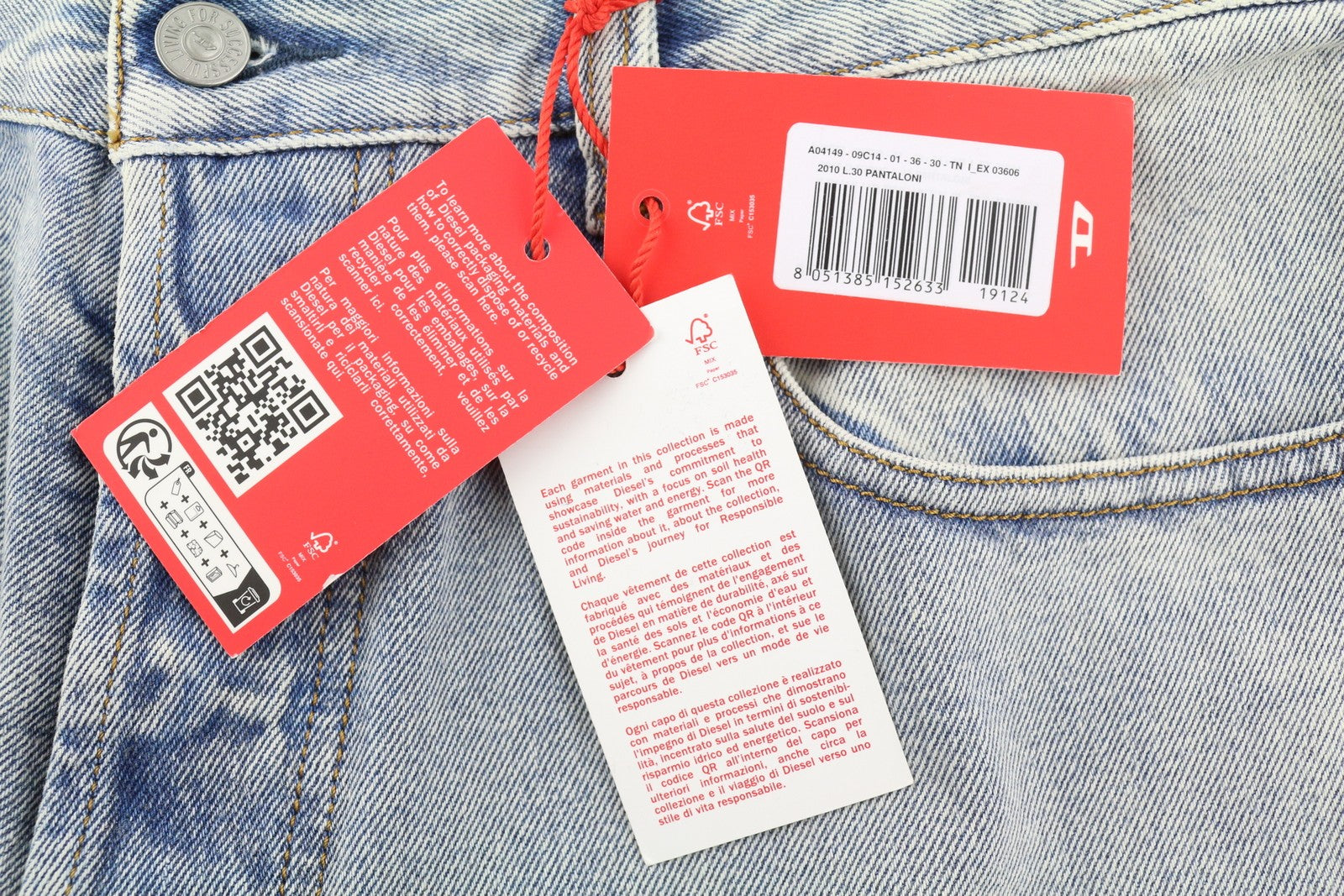 DIESEL 2010 09C14 Men Jeans W36/L30 Loose Fit Straight Blue Washed Denim RRP250