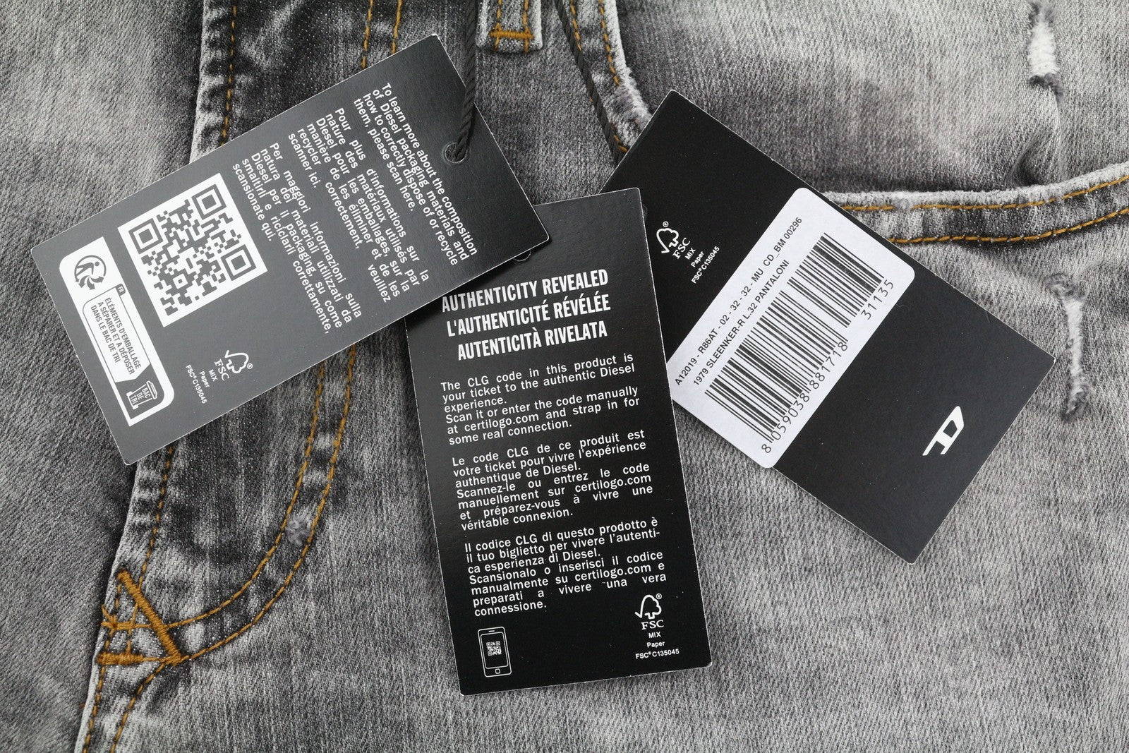 DIESEL 1979 Sleenker R86AT Men's Jeans W32/L32 Skinny Distressed Grey RRP225